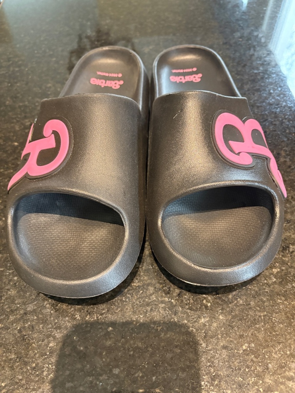 Barbie Black Slides with Pink Logo Accents